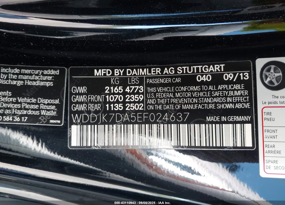2014 MERCEDES-BENZ SL CLASS VIN: WDDJK7DA5EF024637