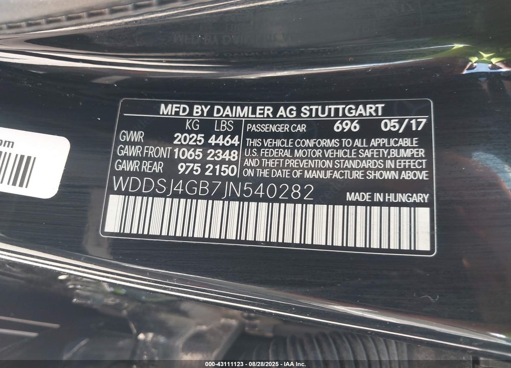 2018 MERCEDES-BENZ CLA 250 4MATIC VIN: WDDSJ4GB7JN540282