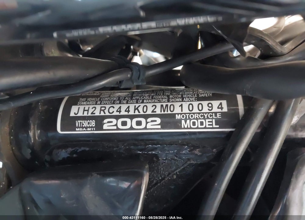 2002 HONDA VT750 CDB VIN: JH2RC44K02M010094