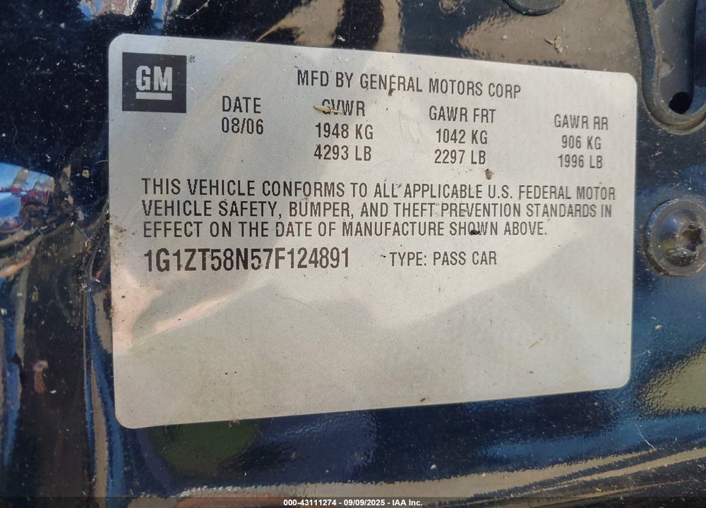 2007 CHEVROLET MALIBU LIMITED VIN: 1G1ZT58N57F124891