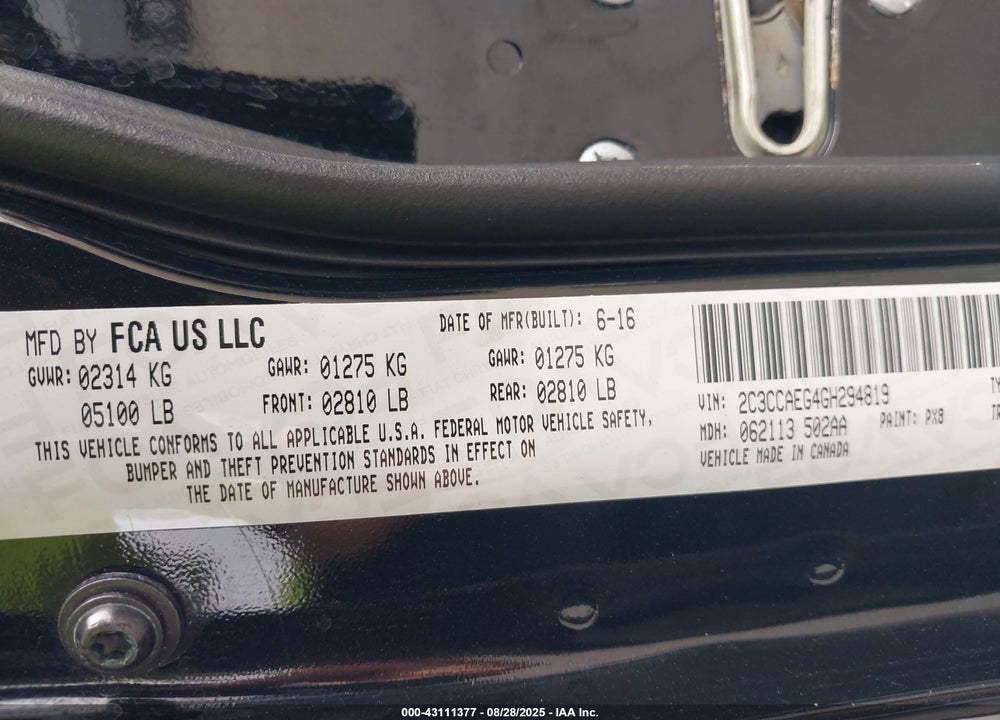 2016 CHRYSLER 300 VIN: 2C3CCAEG4GH294819