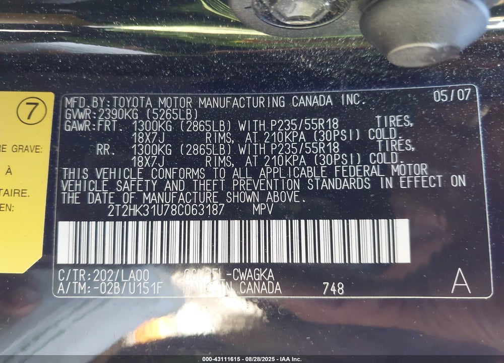 2008 LEXUS RX 350 VIN: 2T2HK31U78C063187