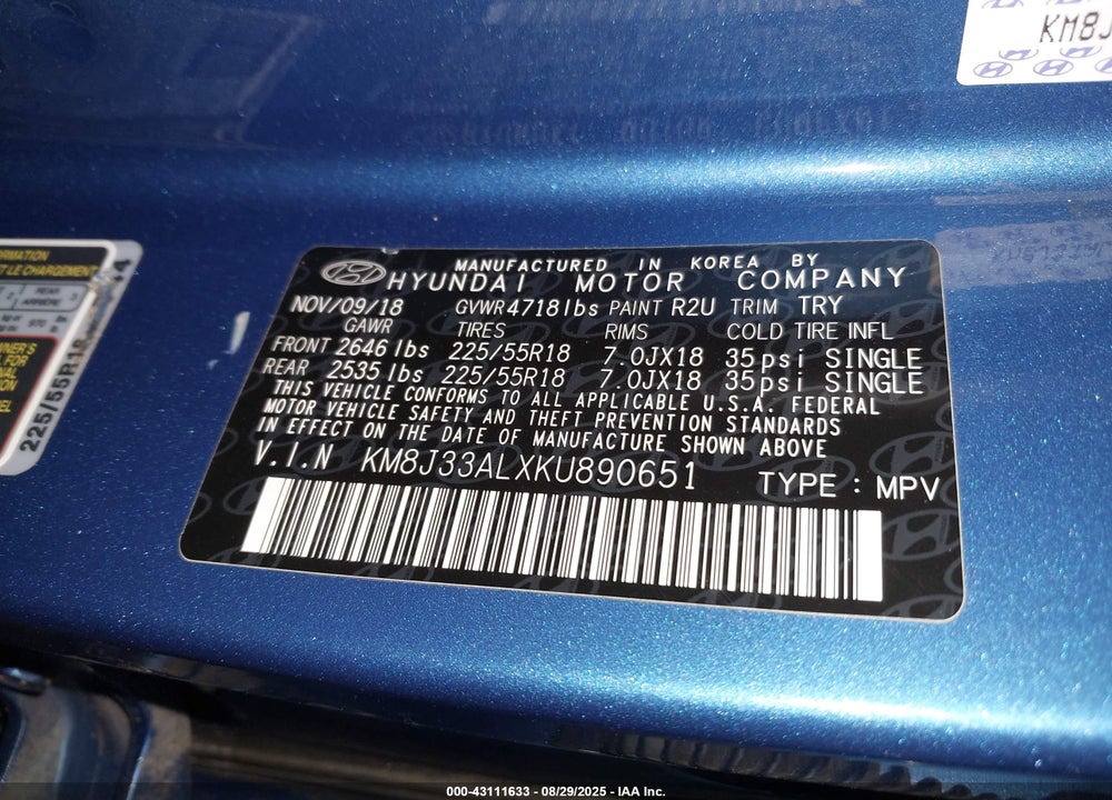 2019 HYUNDAI TUCSON VIN: KM8J33ALXKU890651