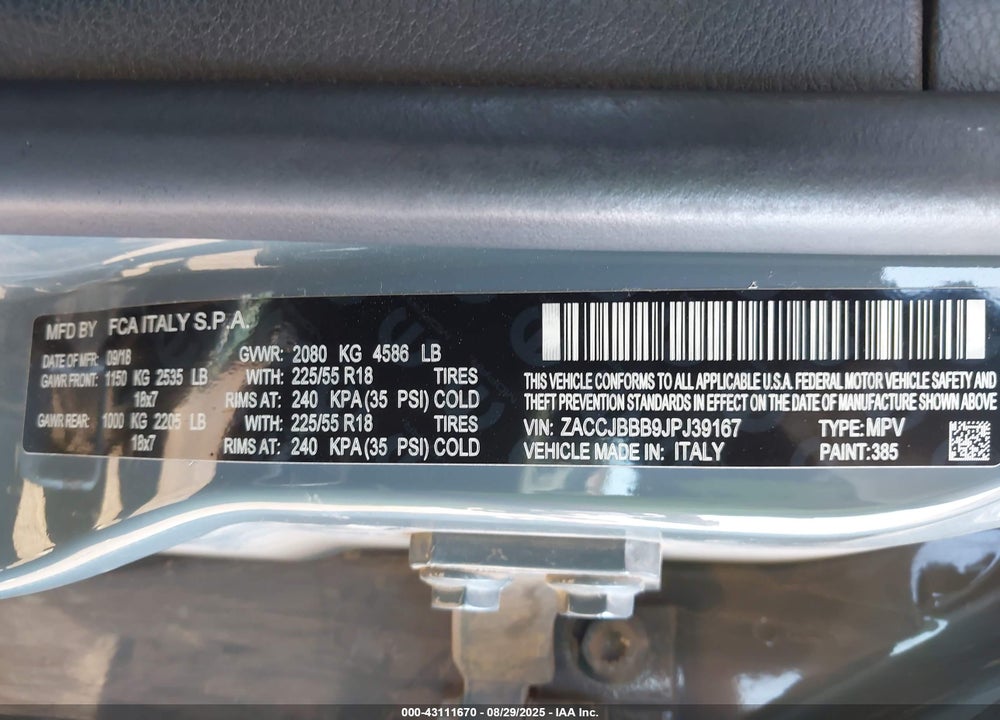 2018 JEEP RENEGADE VIN: ZACCJBBB9JPJ39167