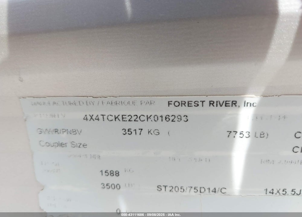 2012 FOREST RIVER GREY WOLF VIN: 4X4TCKE22CK016293