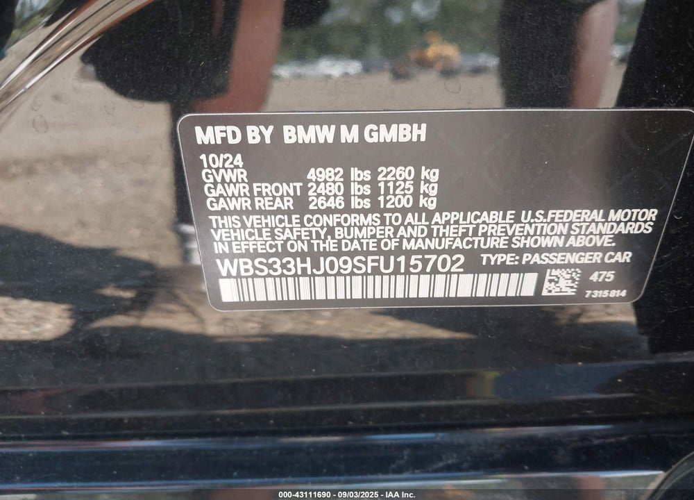 2025 BMW M3 VIN: WBS33HJ09SFU15702