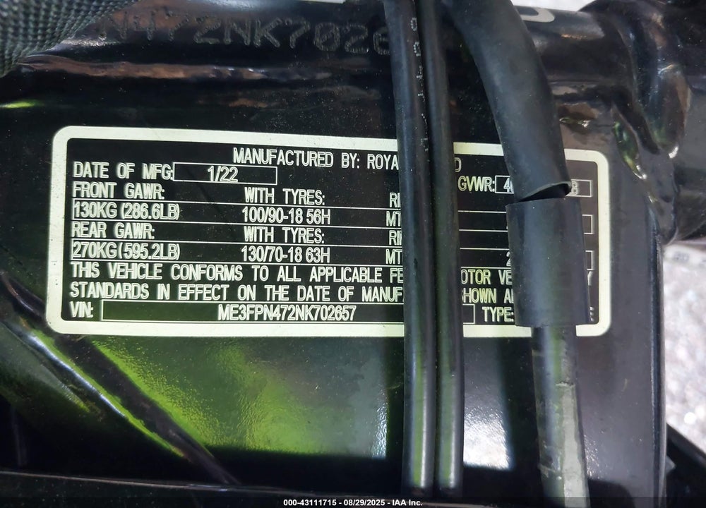 2022 ROYAL ENFIELD MOTORS INT 650 VIN: ME3FPN472NK702657