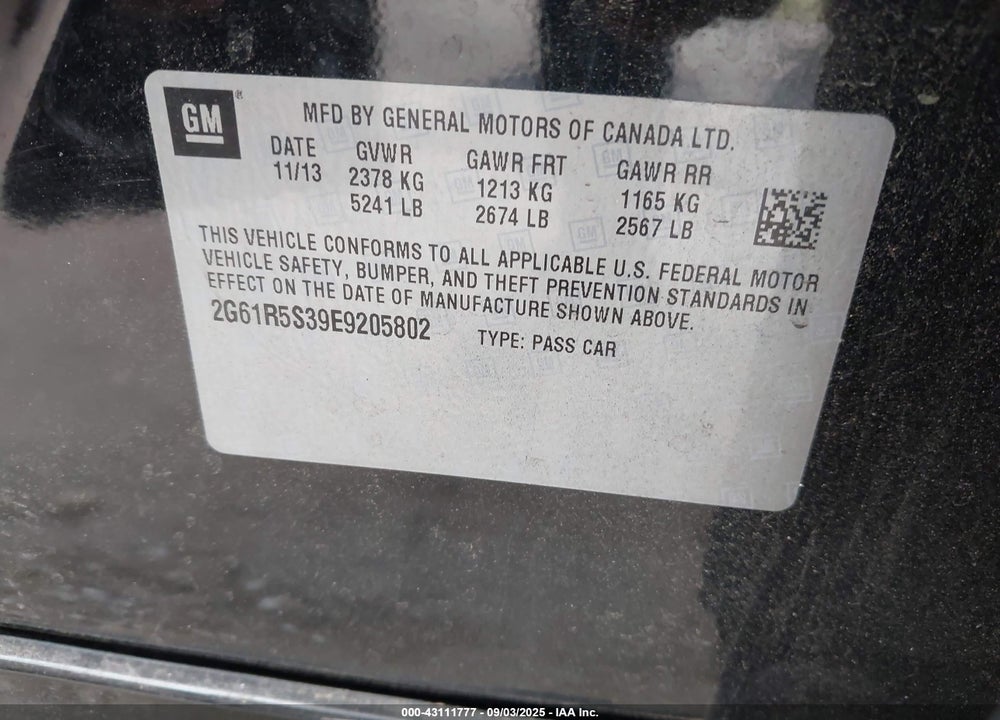 2014 CADILLAC XTS VIN: 2G61R5S39E9205802