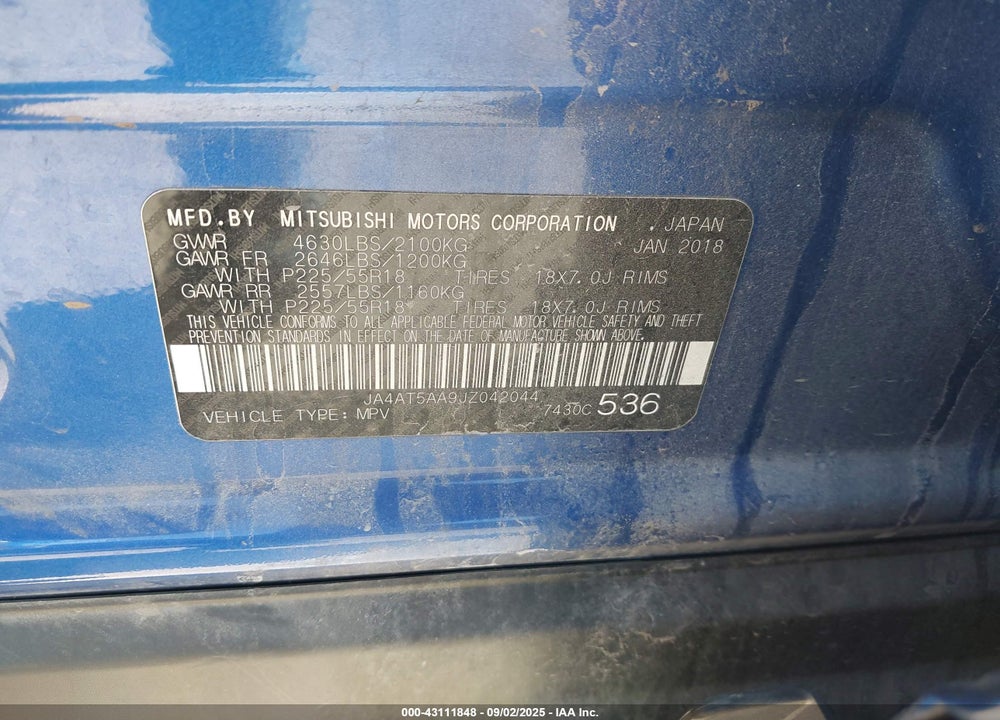 2018 MITSUBISHI ECLIPSE VIN: JA4AT5AA9JZ042044