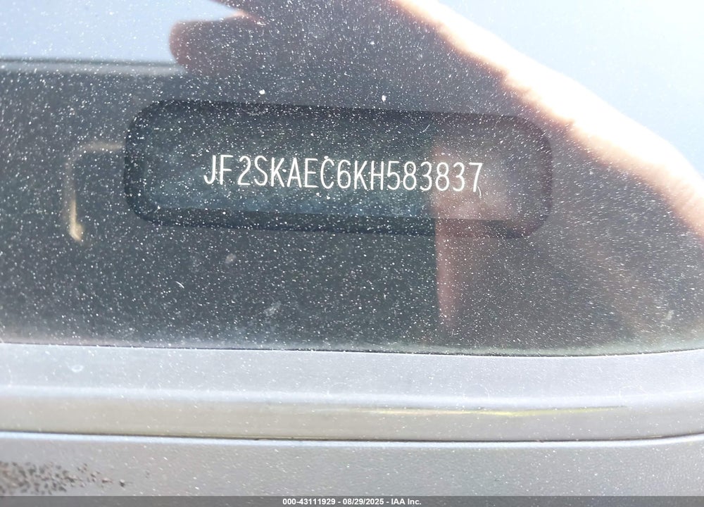 2019 SUBARU FORESTER VIN: JF2SKAEC6KH583837