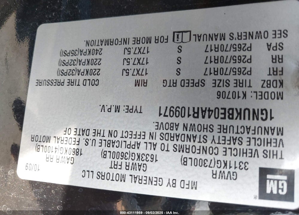 2010 CHEVROLET TAHOE LT VIN: 1GNUKBE04AR109971