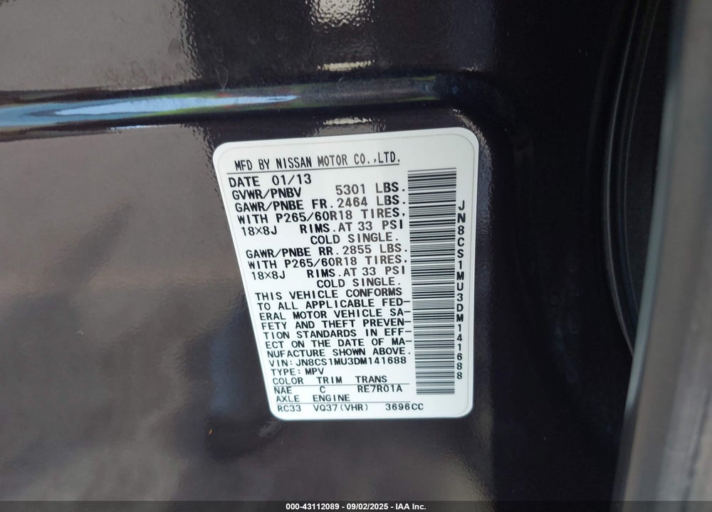 2013 INFINITI FX37 VIN: JN8CS1MU3DM141688