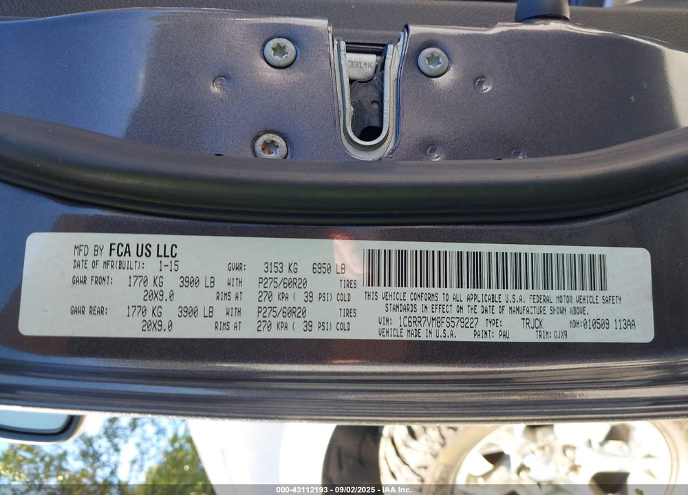 2015 RAM 1500 VIN: 1C6RR7VM8FS579227