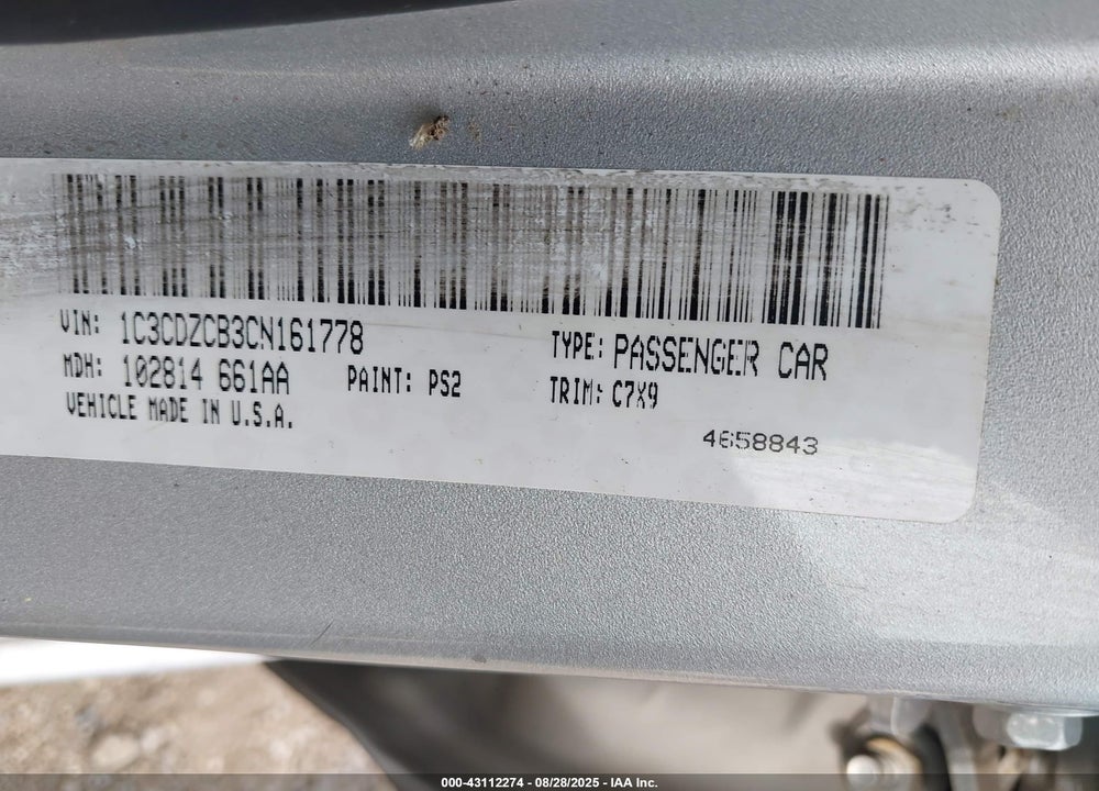 2012 DODGE AVENGER VIN: 1C3CDZCB3CN161778