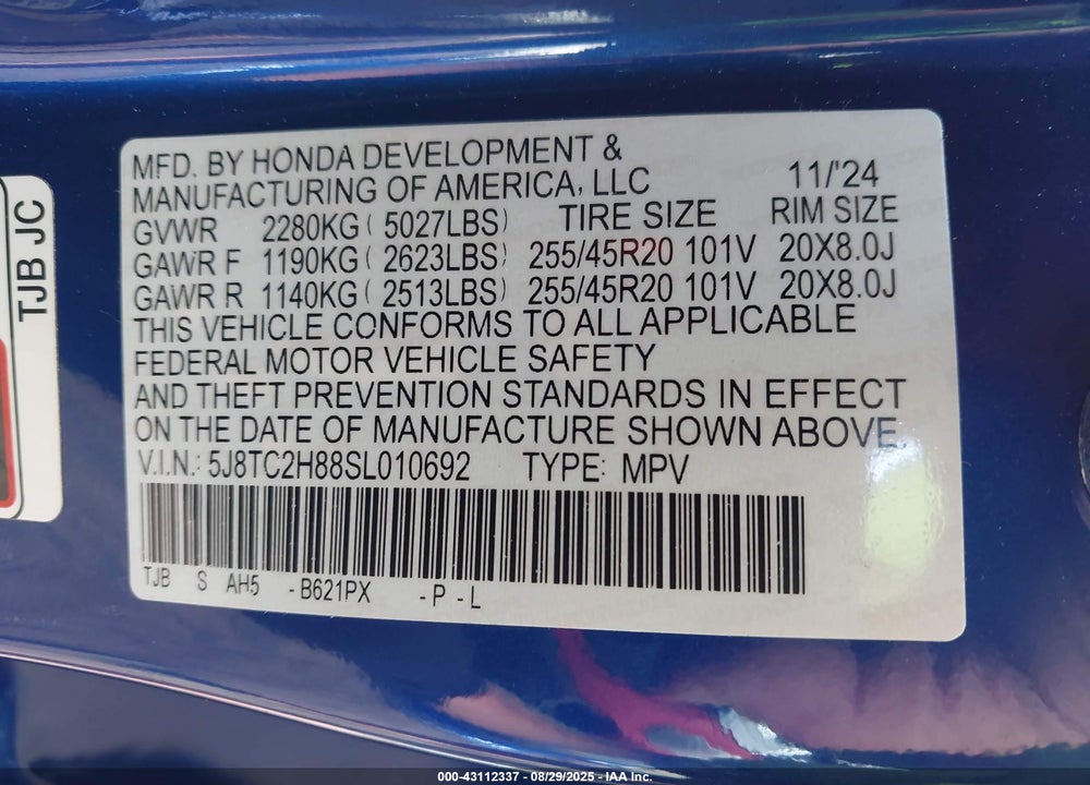 2025 ACURA RDX A-SPEC ADVANCE PACKAGE VIN: 5J8TC2H88SL010692