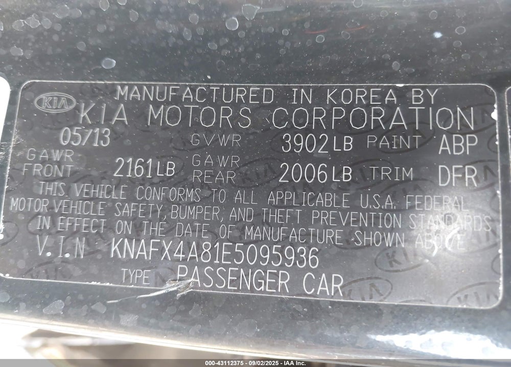 2014 KIA FORTE VIN: KNAFX4A81E5095936
