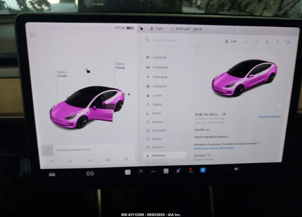 2020 TESLA MODEL 3 LONG RANGE DUAL MOTOR ALL-WHEEL DRIVE VIN: 5YJ3E1EB3LF619437