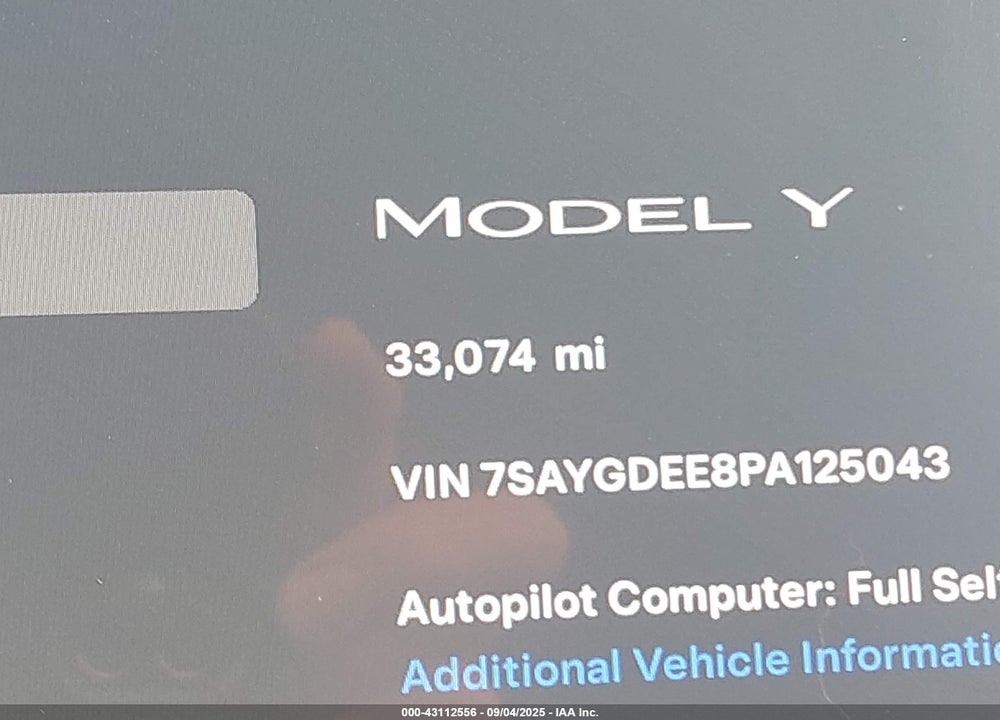 2023 TESLA MODEL Y AWD/LONG RANGE DUAL MOTOR ALL-WHEEL DRIVE VIN: 7SAYGDEE8PA125043