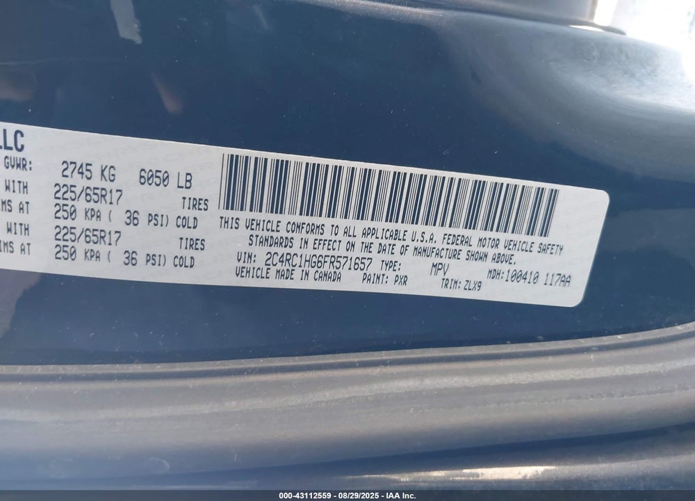 2015 CHRYSLER TOWN & COUNTRY VIN: 2C4RC1HG6FR571657