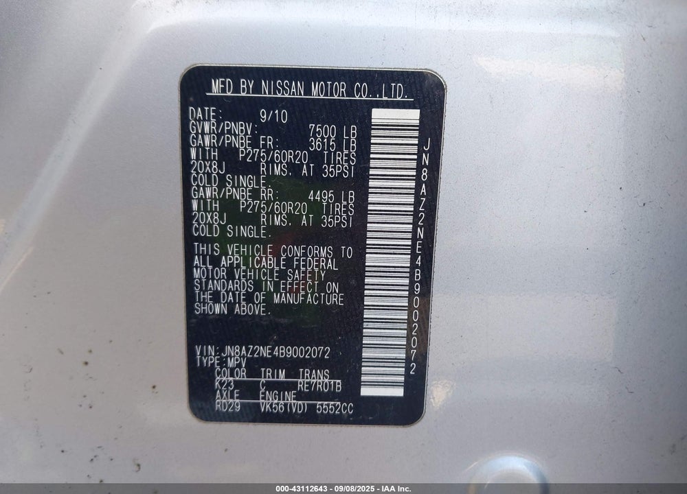 2011 INFINITI QX56 VIN: JN8AZ2NE4B9002072