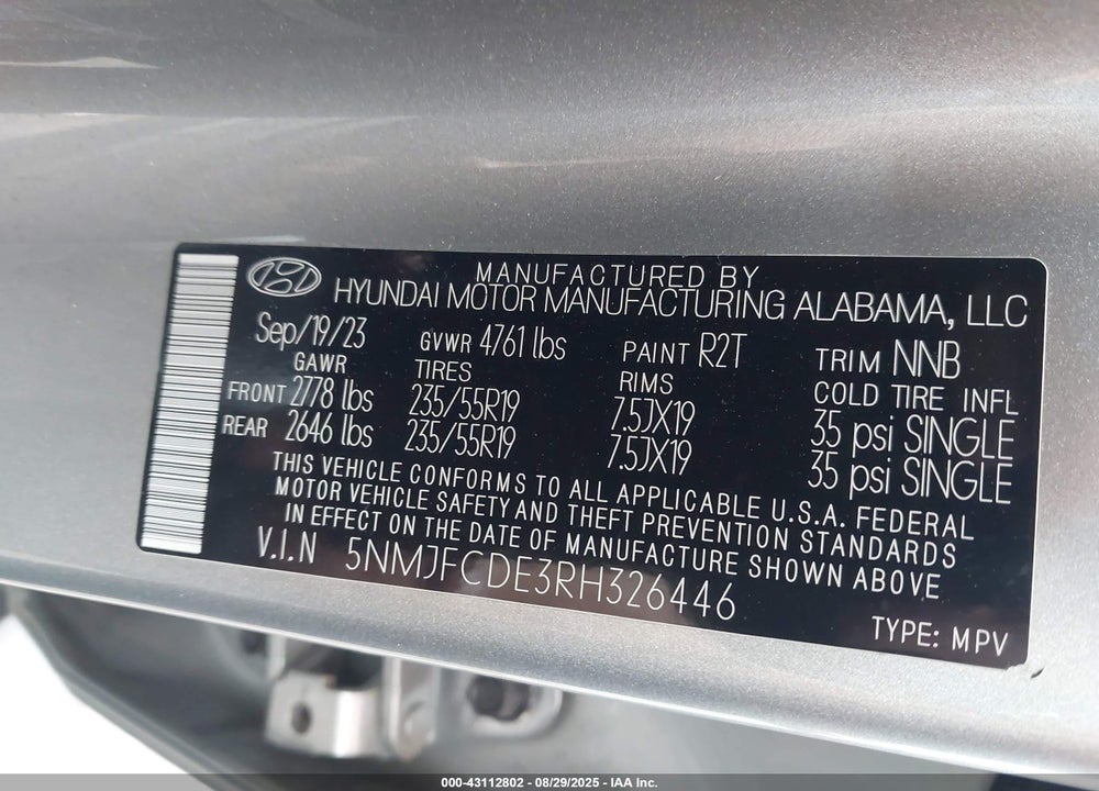 2024 HYUNDAI TUCSON VIN: 5NMJFCDE3RH326446