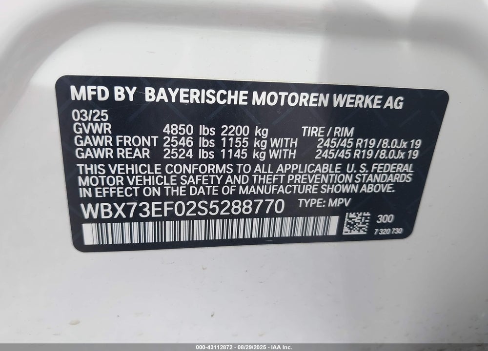 2025 BMW X1 VIN: WBX73EF02S5288770