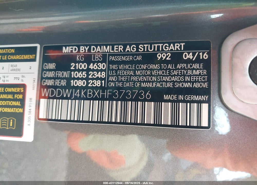 2017 MERCEDES-BENZ C 300 VIN: WDDWJ4KBXHF373736