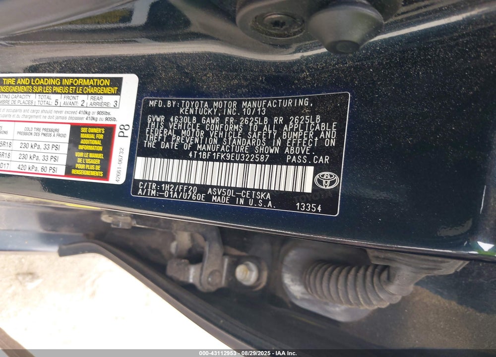 2014 TOYOTA CAMRY SE SPORT VIN: 4T1BF1FK9EU322587