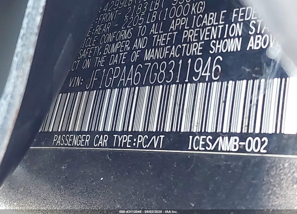 2016 SUBARU IMPREZA VIN: JF1GPAA67G8311946