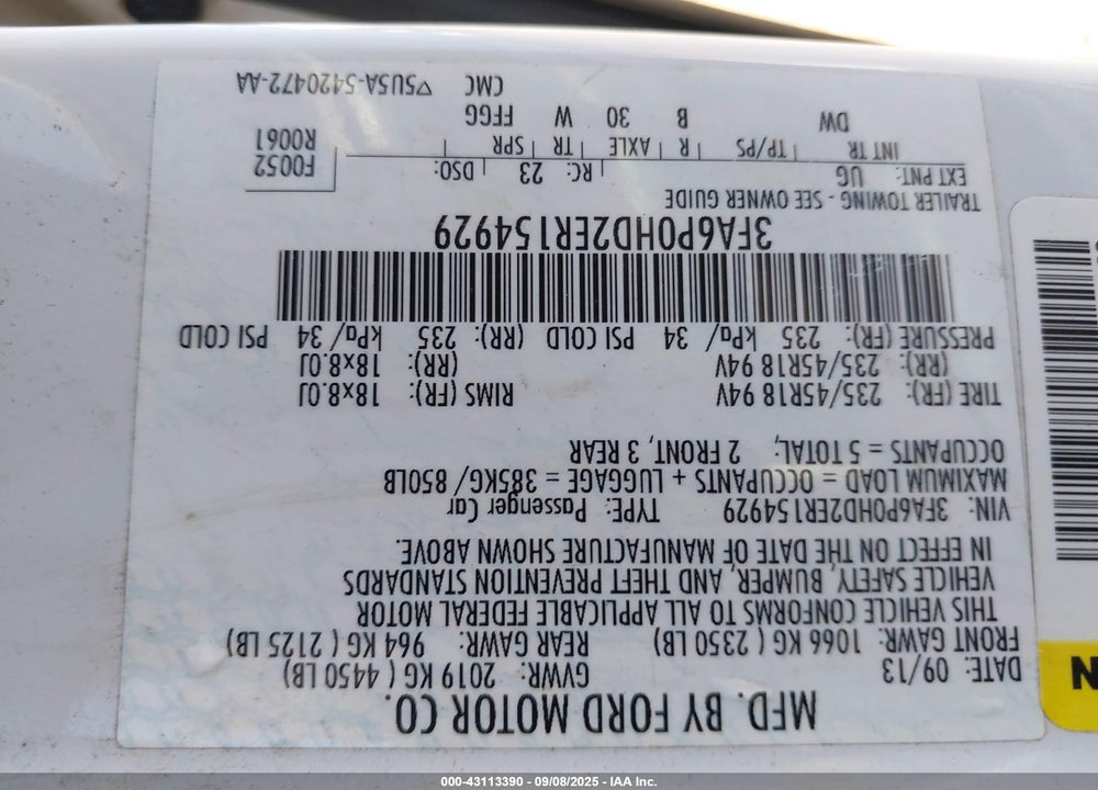 2014 FORD FUSION VIN: 3FA6P0HD2ER154929