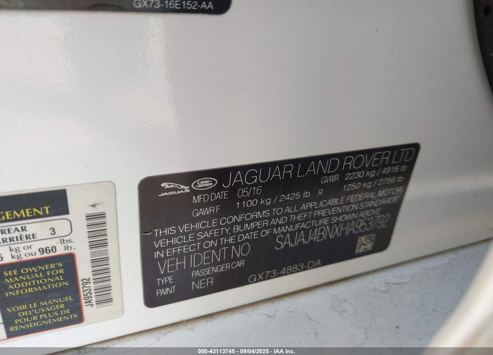 2017 JAGUAR XE 20D PREMIUM VIN: SAJAJ4BNXHA953792