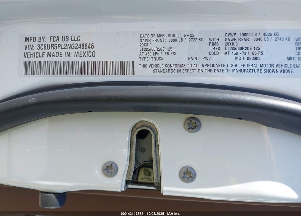 2022 RAM 2500 VIN: 3C6UR5PL2NG248846