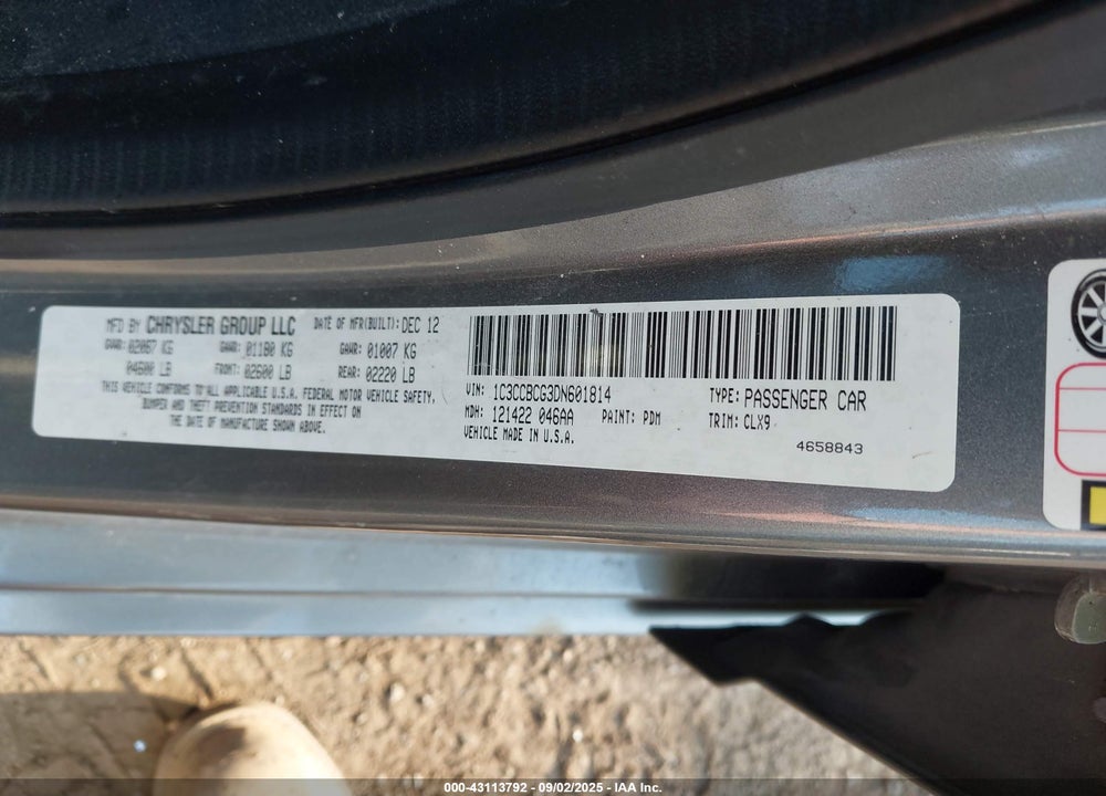 2013 CHRYSLER 200 LIMITED VIN: 1C3CCBCG3DN601814