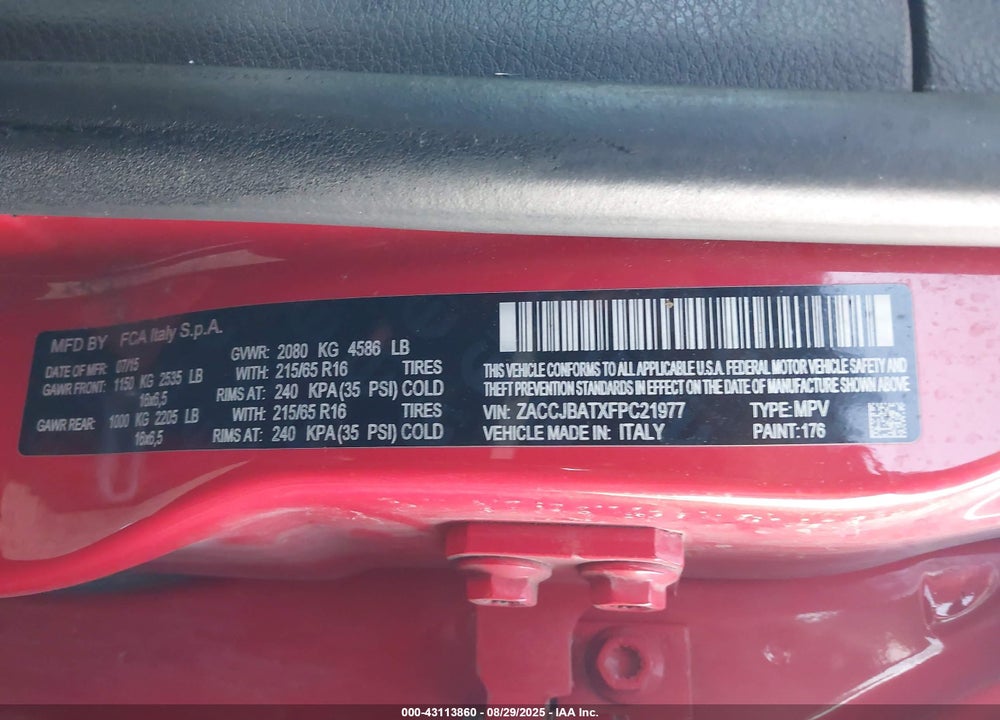 2015 JEEP RENEGADE VIN: ZACCJBATXFPC21977