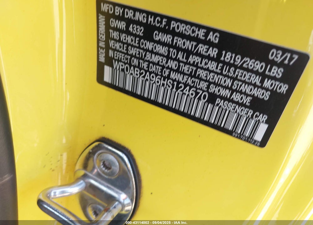 2017 PORSCHE 911 CARRERA 4S VIN: WP0AB2A96HS124670