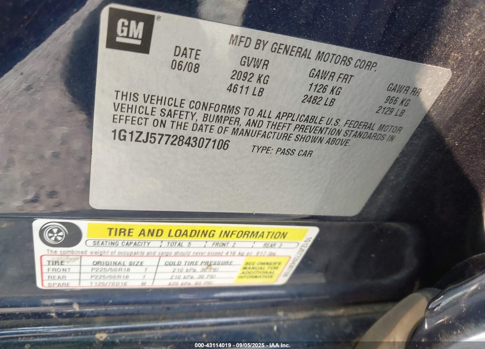 2008 CHEVROLET MALIBU LT VIN: 1G1ZJ577284307106