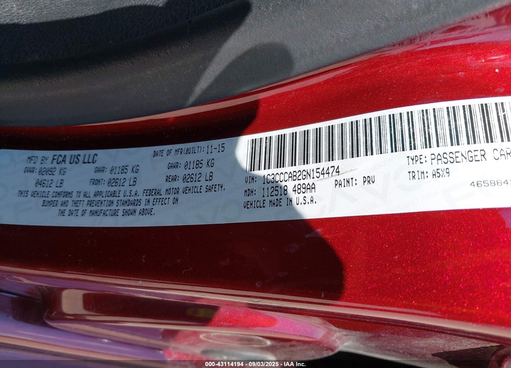 2016 CHRYSLER 200 VIN: 1C3CCCAB2GN154474