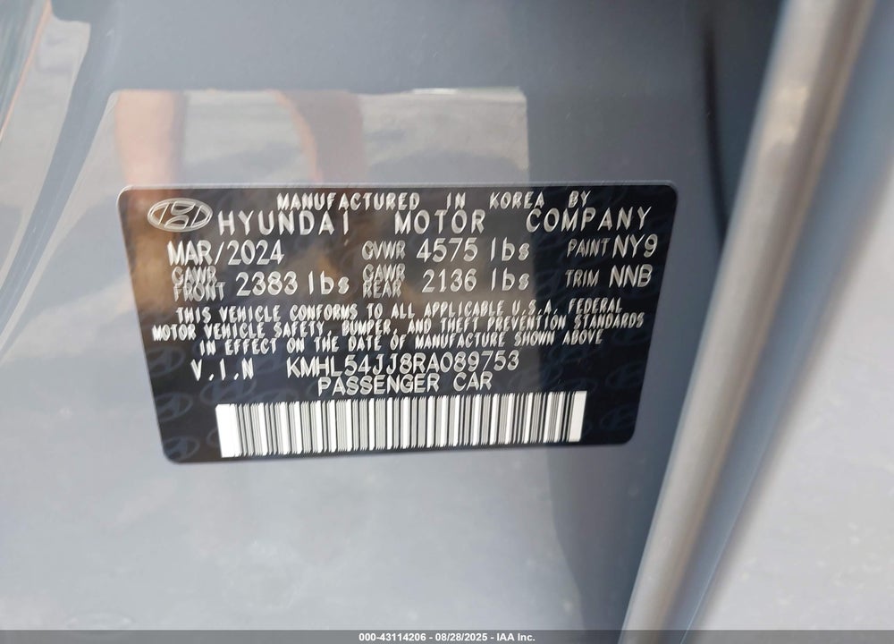 2024 HYUNDAI SONATA HYBRID VIN: KMHL54JJ8RA089753