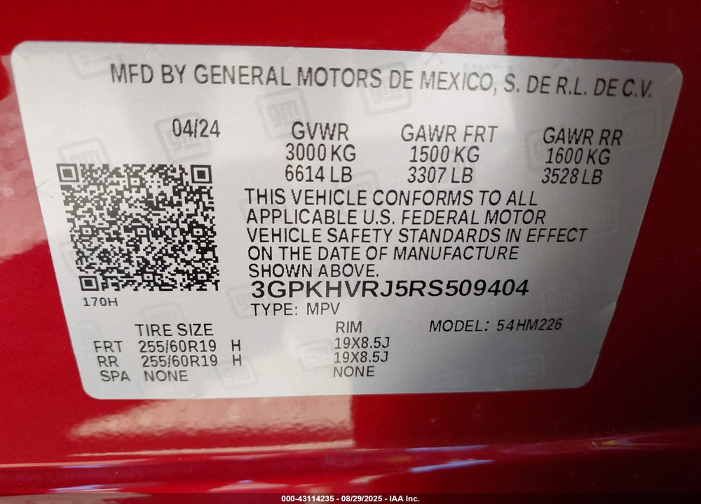 2024 HONDA PROLOGUE EX VIN: 3GPKHVRJ5RS509404