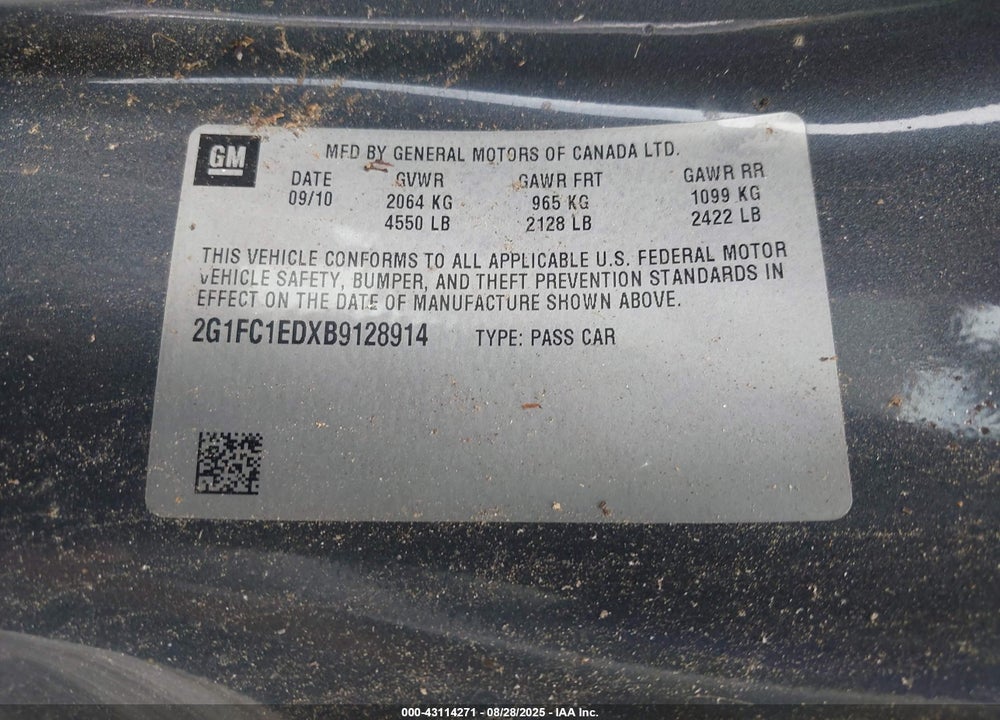 2011 CHEVROLET CAMARO 2LT VIN: 2G1FC1EDXB9128914