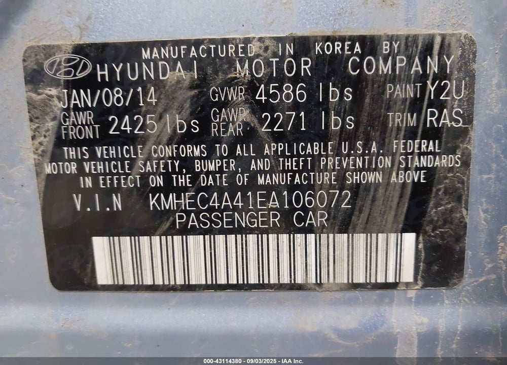 2014 HYUNDAI SONATA HYBRID VIN: KMHEC4A41EA106072