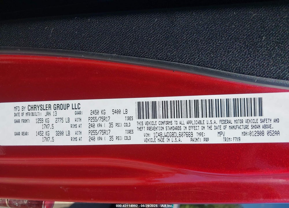 2013 JEEP WRANGLER UNLIMITED VIN: 1C4BJWDG8DL607669