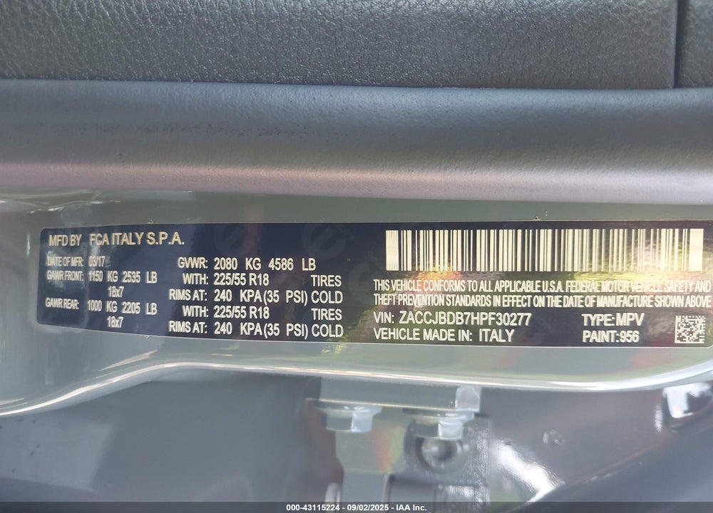 2017 JEEP RENEGADE VIN: ZACCJBDB7HPF30277