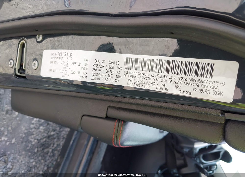 2017 JEEP CHEROKEE VIN: 1C4PJMBS7HW506712