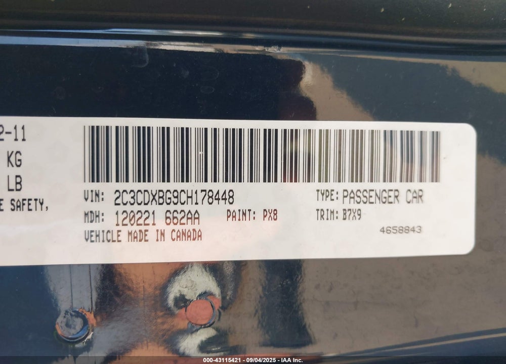 2012 DODGE CHARGER VIN: 2C3CDXBG9CH178448
