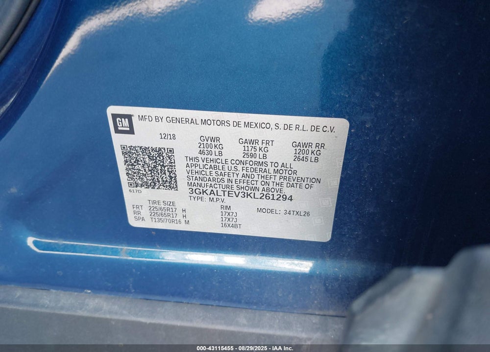 2019 GMC TERRAIN VIN: 3GKALTEV3KL261294