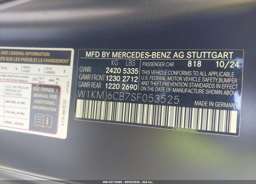 2025 MERCEDES-BENZ AMG-CLASS VIN: W1KMJ6CB7SF053525
