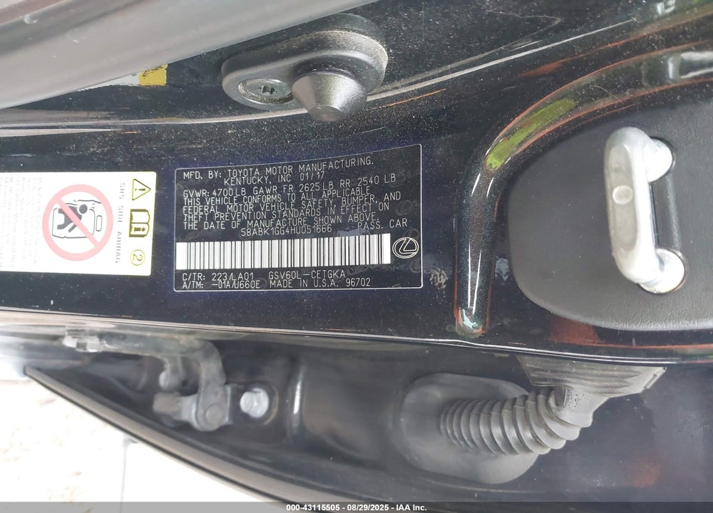2017 LEXUS ES 350 VIN: 58ABK1GG4HU051666