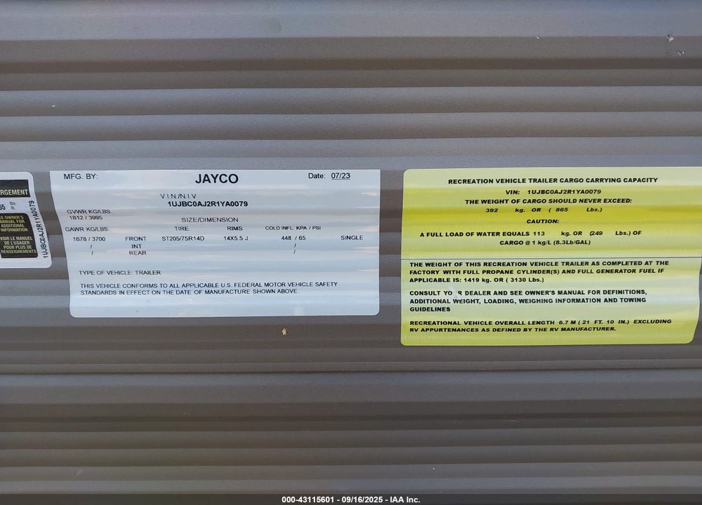 2024 JAYCO JFLIGHTSLX VIN: 1UJBC0AJ2R1YA0079