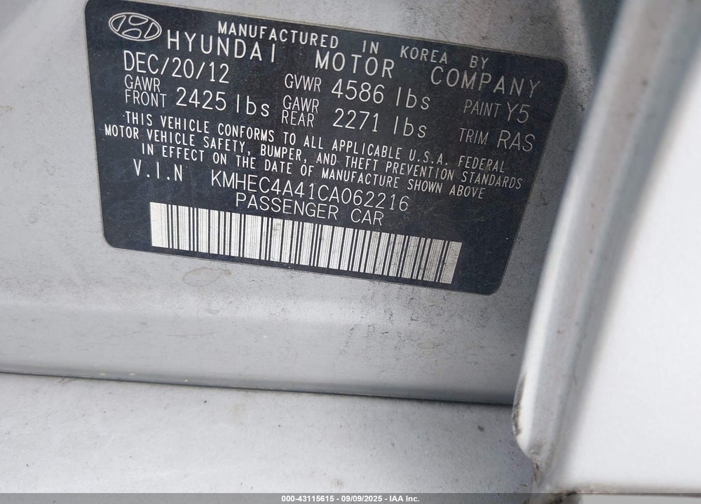 2012 HYUNDAI SONATA HYBRID VIN: KMHEC4A41CA062216
